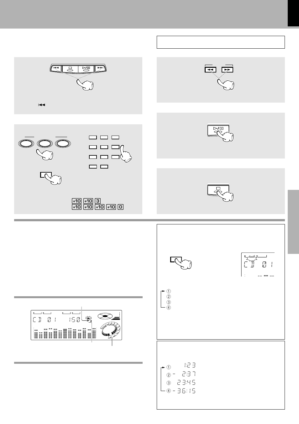 C d ) 1, Skipping tracks, Playback from desired track | Time display on cd player, Introduction scanning, C d ) 1 1 5 ) | Kenwood XD-980MD User Manual | Page 19 / 80