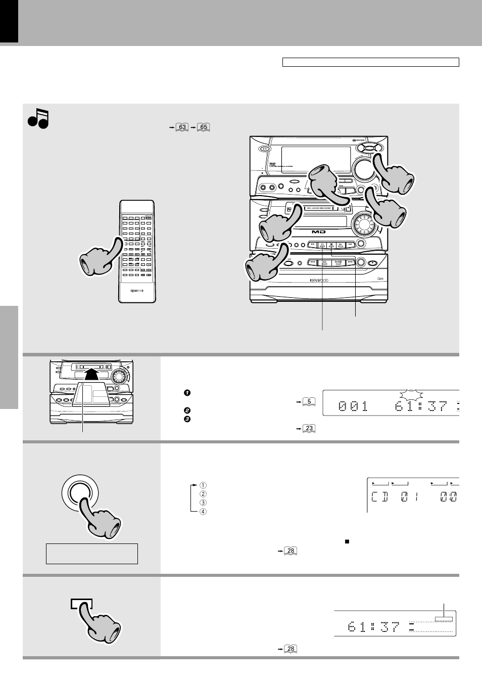 Let's recording, Recording on md, Make the preparations for recording | Select the source to be recorded, Selecting how track numbers are assigned, C d ) 1 ) ), Only analog recording), Let's put out some sound, Digital audio compact, Ch aracter | Kenwood XD-980MD User Manual | Page 26 / 80