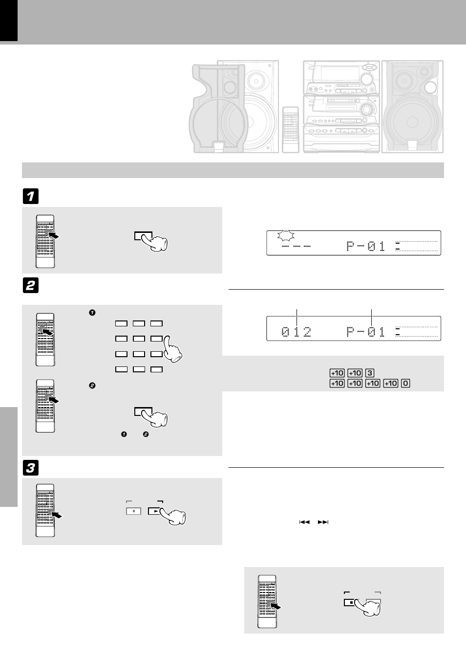 Playback of md, Listening in the desired sequence, P - 0 1 | Program playback), Start playback, Let the “pgm” indicator light, Select the “md” input | Kenwood XD-980MD User Manual | Page 34 / 80