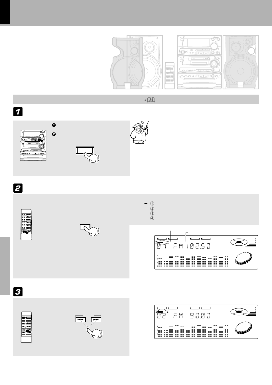 1 f m ) 2 5 ), 2 f m 9 ) ) ), Select the desired information | Auto preset the stations, Receive an rds station, Set the reception band to fm | Kenwood XD-980MD User Manual | Page 40 / 80