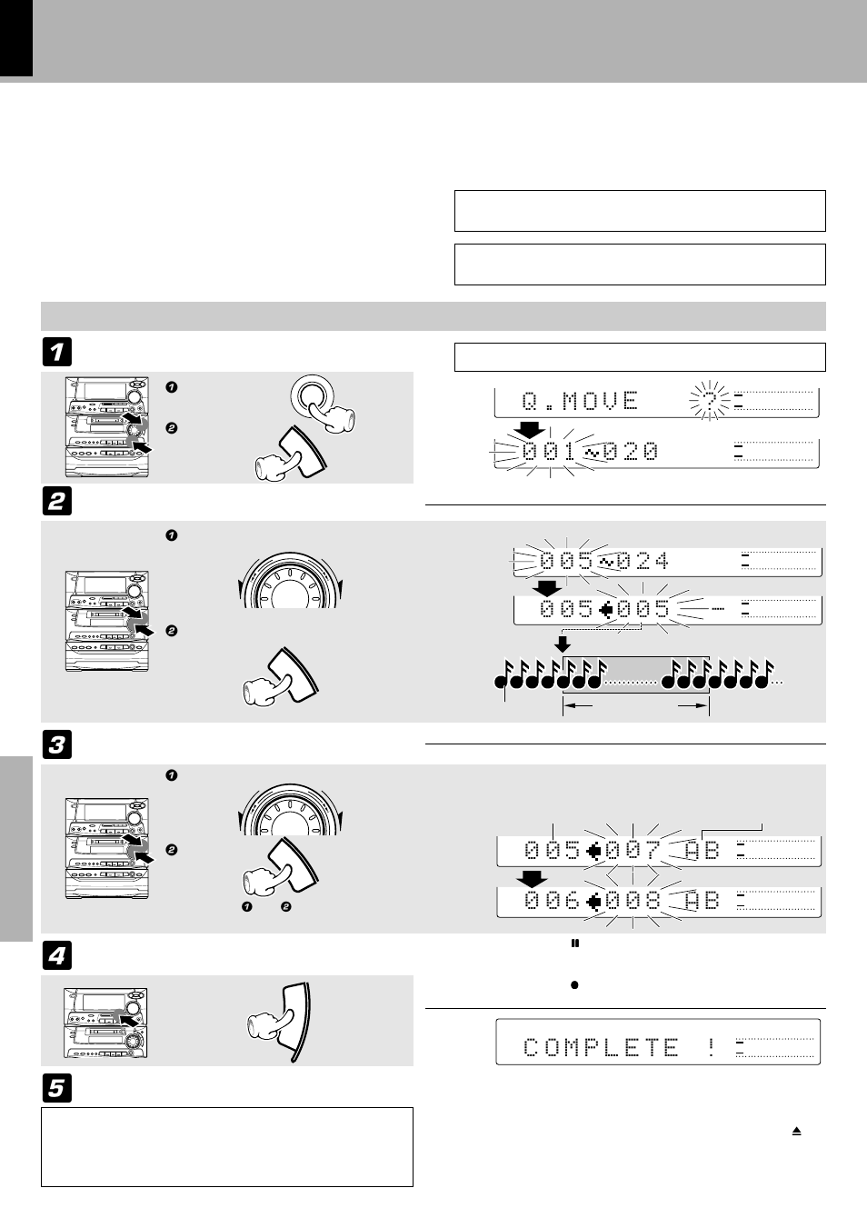 Moving several tracks at a time, Q . m o v e, Quick move) | Select the range of tracks to be reordered, Select tracks numbers in the desired order, After editing, eject and remove the mini disc, Please execute operation in stopped condition | Kenwood XD-980MD User Manual | Page 56 / 80