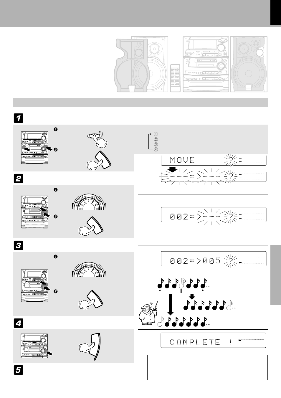 Moving a single track, M o v e, Track move) | Execute the track move operation. select “move, Select the track to be moved, Select the moving destination track, After editing, eject and remove the mini disc, Please execute operation in stopped condition | Kenwood XD-980MD User Manual | Page 57 / 80