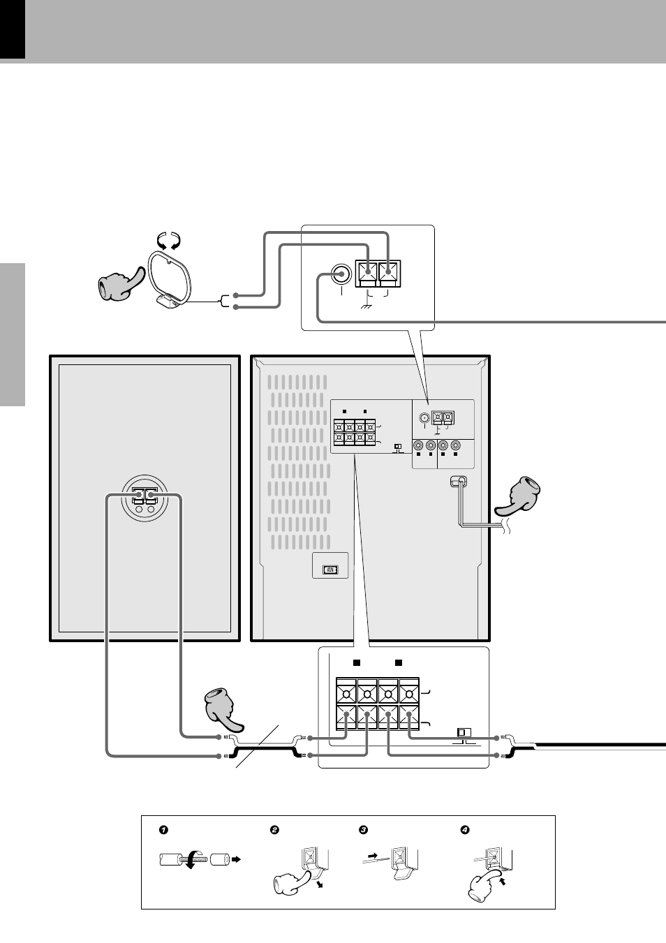 System connection, Connection of the system accessories, Am loop antenna | Speaker cord, Speaker (right) power cord, Main unit, Before applying power | Kenwood XD-980MD User Manual | Page 6 / 80