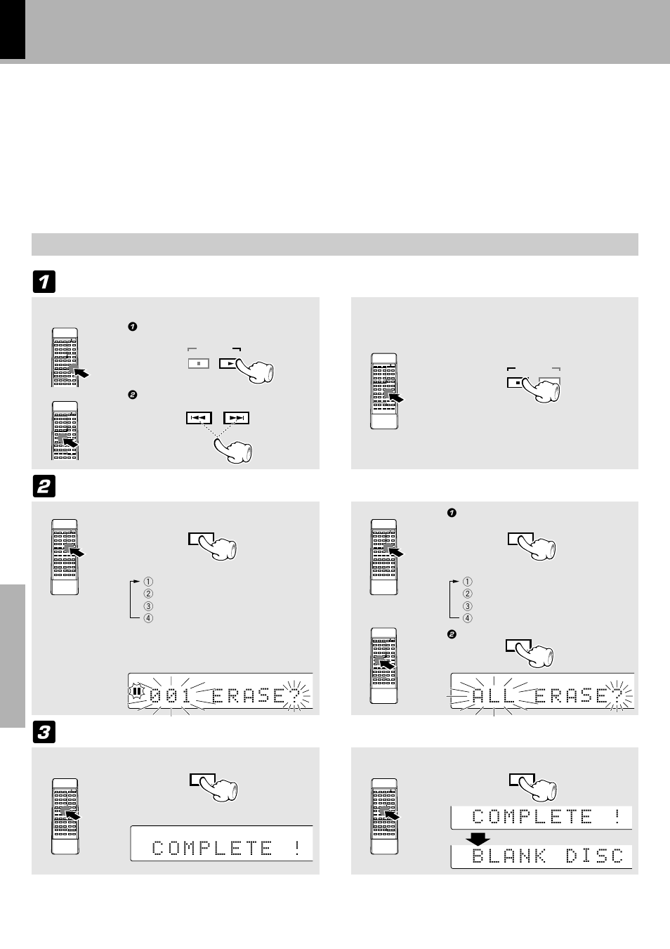 Erasing a single track, Or erasing all tracks on a disc, Track erase) | All erase), Make the preparations, Select the erase mode, Execute the erase operation | Kenwood XD-980MD User Manual | Page 60 / 80