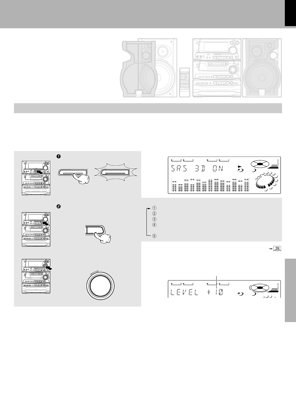 Enjoying sound field effects, Experiencing srs 3d stereo, S r s 3 d o n | Sound retrieval system), 2 adjust the effect strength (level) | Kenwood XD-980MD User Manual | Page 65 / 80