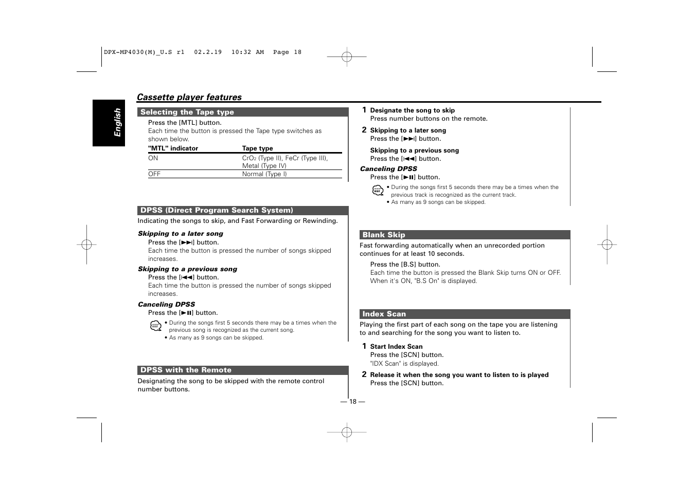 Kenwood DPX-3030S User Manual | Page 18 / 38