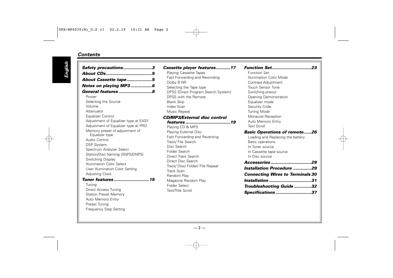 Kenwood DPX-3030S User Manual | Page 2 / 38