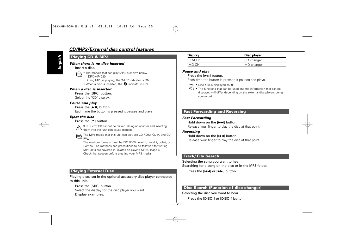 Kenwood DPX-3030S User Manual | Page 20 / 38