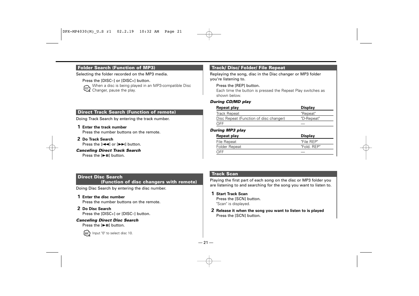 Kenwood DPX-3030S User Manual | Page 21 / 38