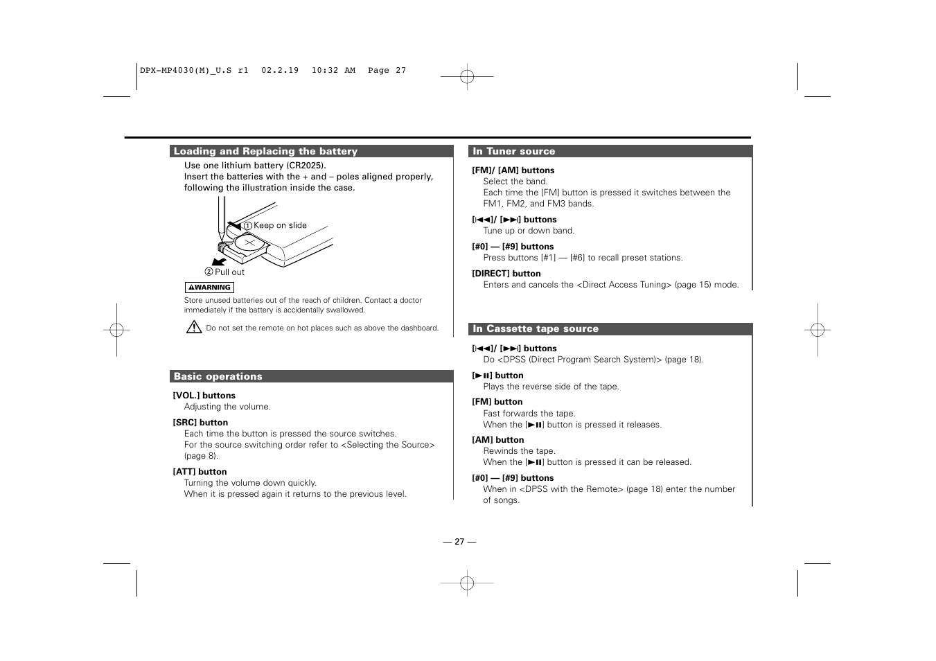 Kenwood DPX-3030S User Manual | Page 27 / 38