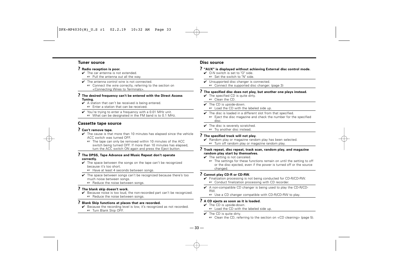 Kenwood DPX-3030S User Manual | Page 33 / 38