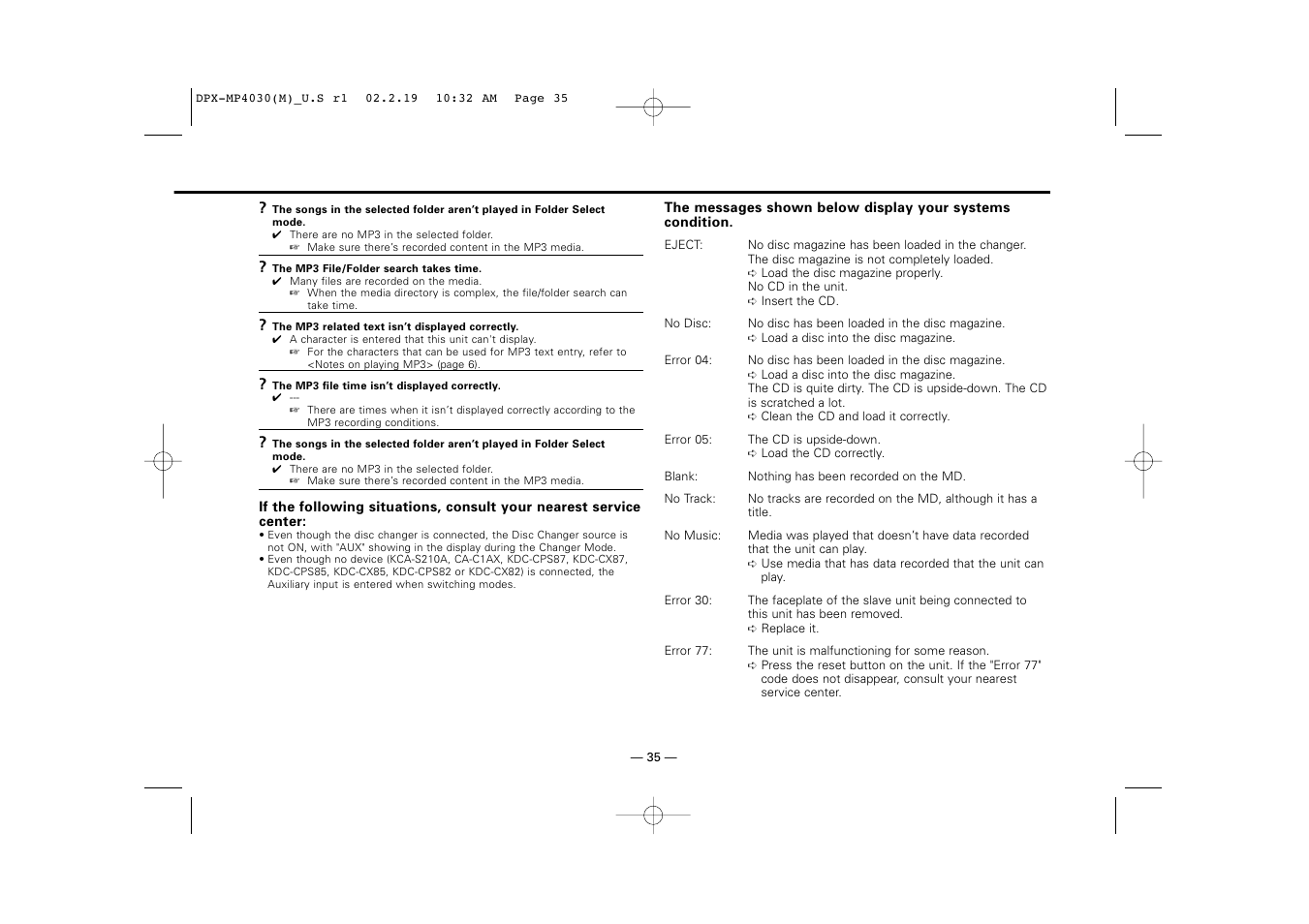Kenwood DPX-3030S User Manual | Page 35 / 38