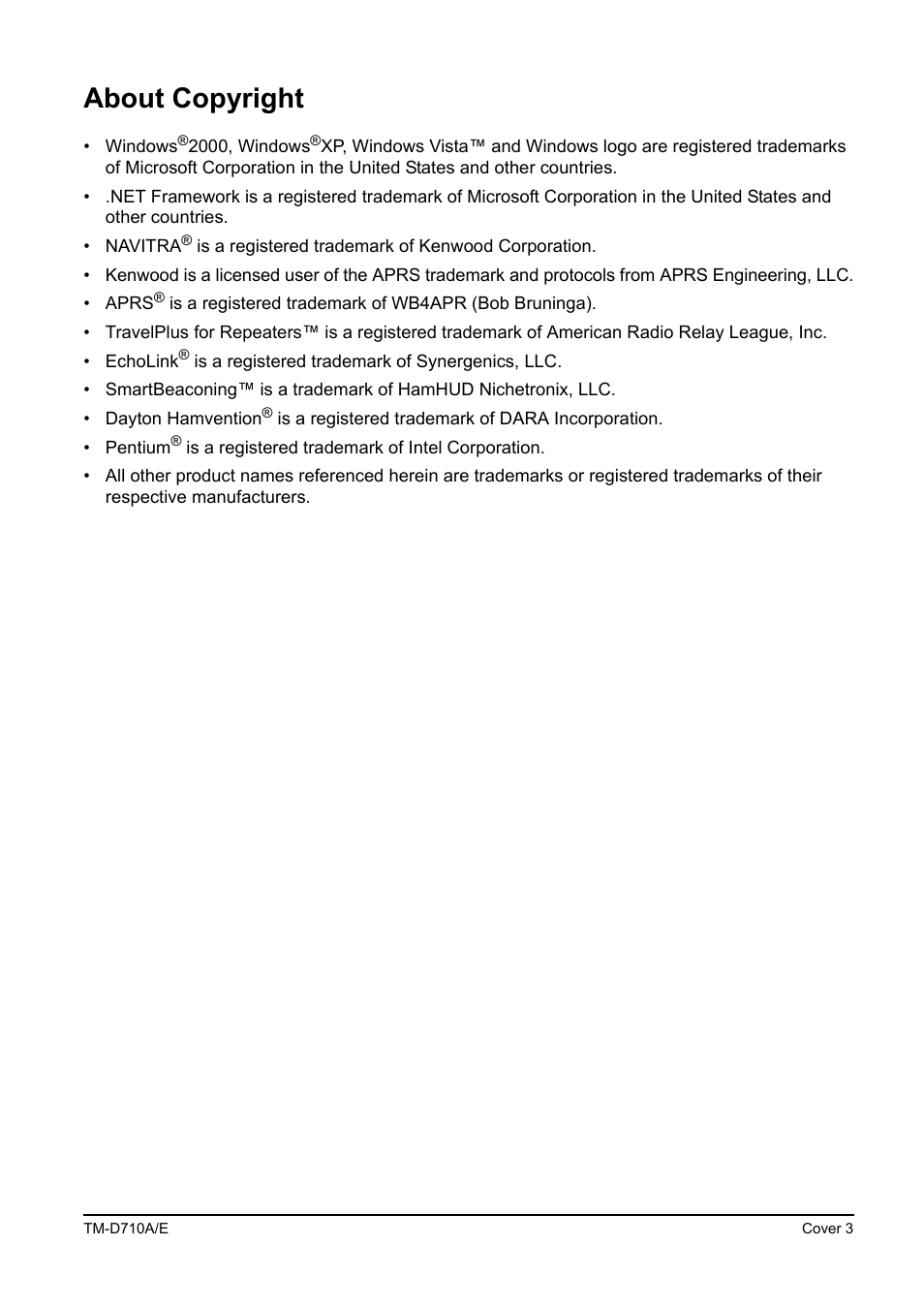 About copyright | Kenwood TM-455E User Manual | Page 3 / 100