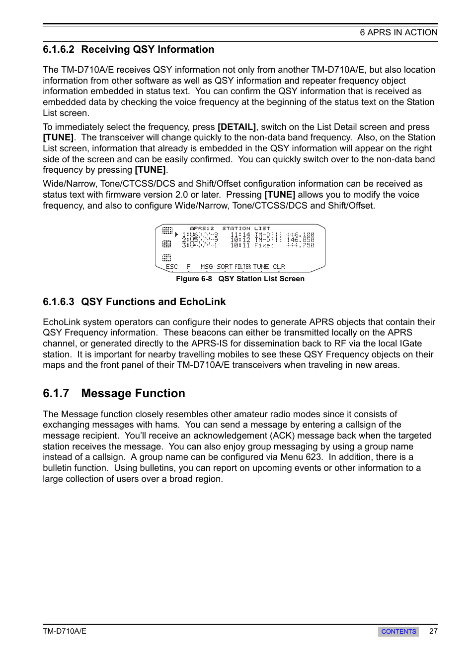 2 receiving qsy information, 3 qsy functions and echolink, 7 message function | Message function | Kenwood TM-455E User Manual | Page 37 / 100