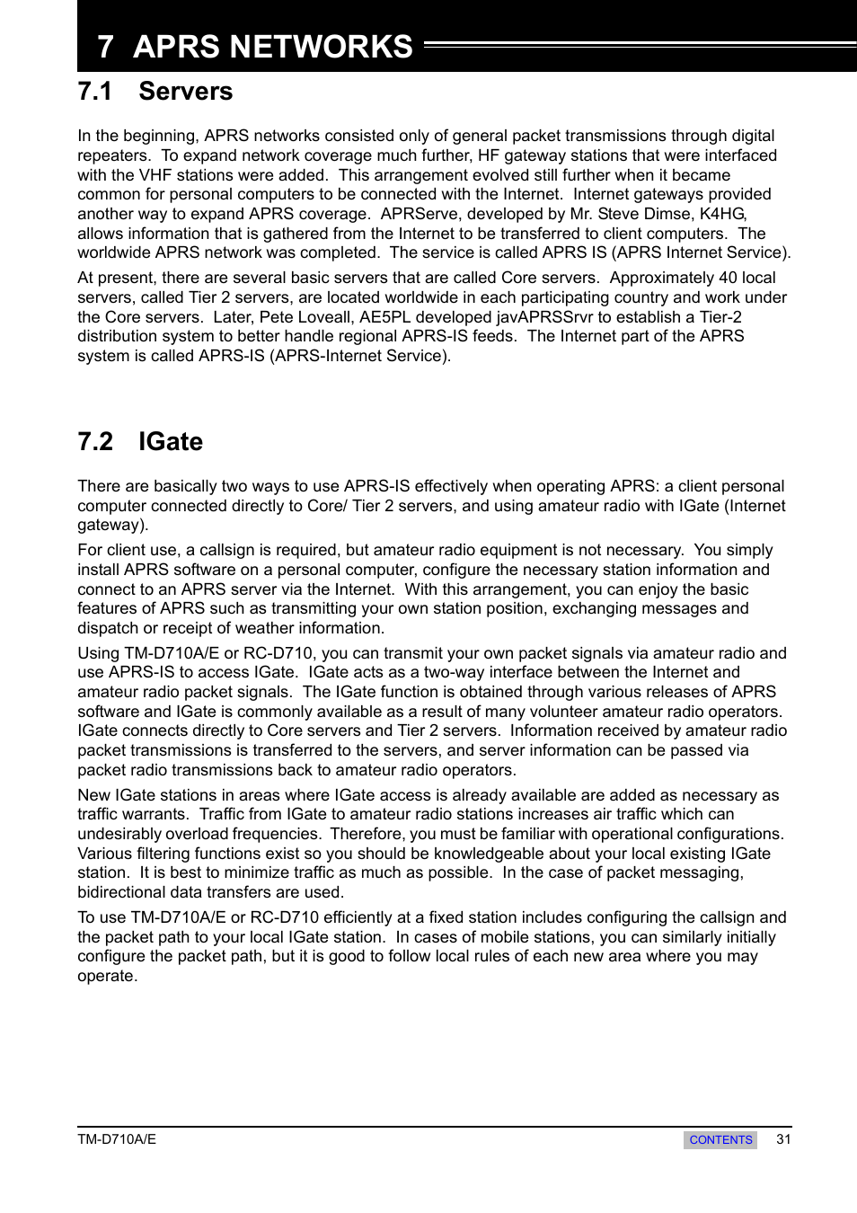 Aprs networks, 1 servers, 2 igate | 7 aprs networks, 1 servers 7.2 igate | Kenwood TM-455E User Manual | Page 41 / 100