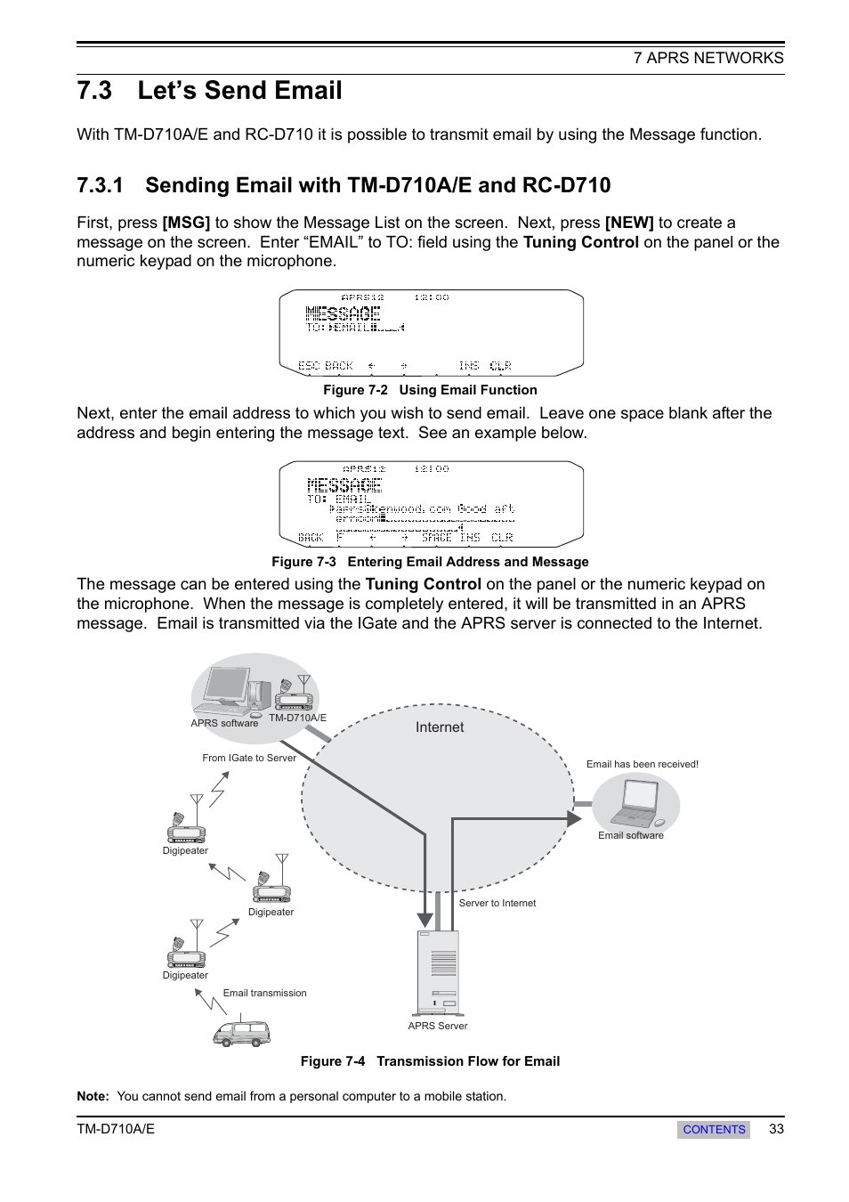 3 let’s send email, 1 sending email with tm-d710a/e and rc-d710, Sending email with tm-d710a/e and rc-d710 | Kenwood TM-455E User Manual | Page 43 / 100