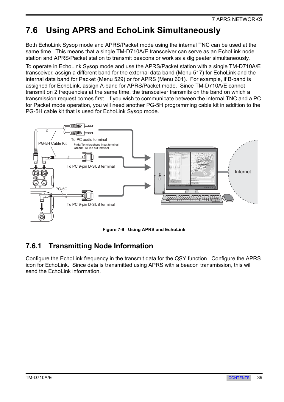 6 using aprs and echolink simultaneously, 1 transmitting node information, 6 using aprs and echolink | Simultaneously, Transmitting node information | Kenwood TM-455E User Manual | Page 49 / 100