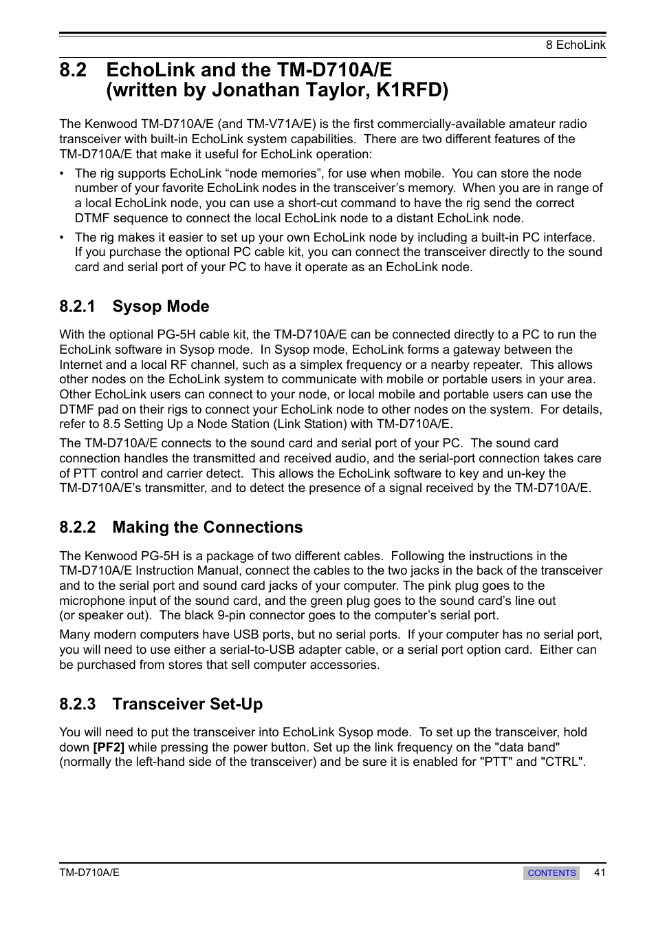 1 sysop mode, 2 making the connections, 3 transceiver set-up | 2 echolink and the tm-d710a/e, Written by jonathan taylor, k1rfd), Sysop mode, Making the connections, Transceiver set-up | Kenwood TM-455E User Manual | Page 51 / 100