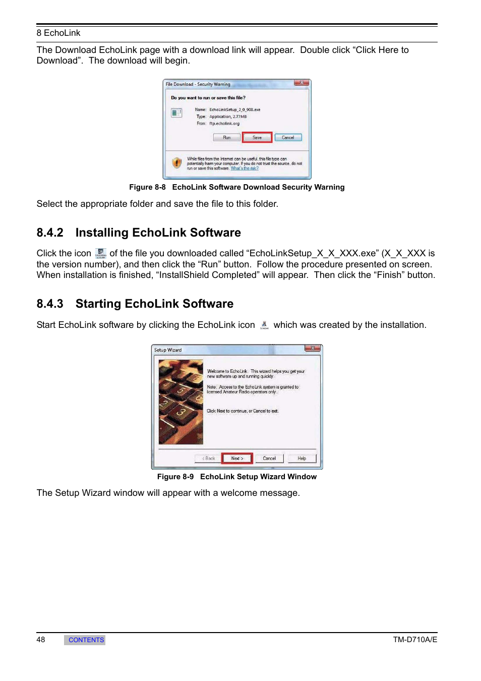 2 installing echolink software, 3 starting echolink software, Installing echolink software | Starting echolink software | Kenwood TM-455E User Manual | Page 58 / 100