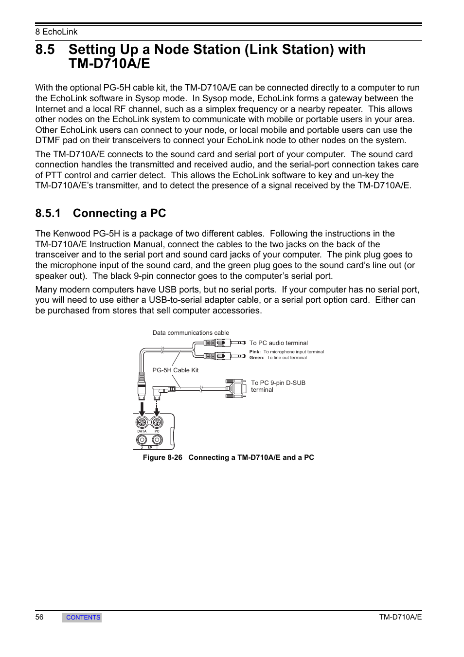 1 connecting a pc, 5 setting up a node station, Link station) with tm-d710a/e | Connecting a pc | Kenwood TM-455E User Manual | Page 66 / 100