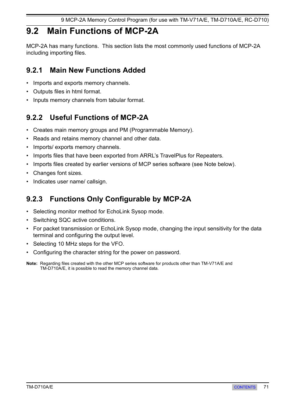 2 main functions of mcp-2a, 1 main new functions added, 2 useful functions of mcp-2a | 3 functions only configurable by mcp-2a, Main new functions added, Useful functions of mcp-2a, Functions only configurable by mcp-2a | Kenwood TM-455E User Manual | Page 81 / 100