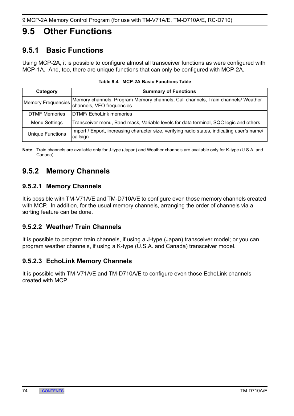 5 other functions, 1 basic functions, 2 memory channels | 1 memory channels, 2 weather/ train channels, 3 echolink memory channels, Basic functions, Memory channels | Kenwood TM-455E User Manual | Page 84 / 100