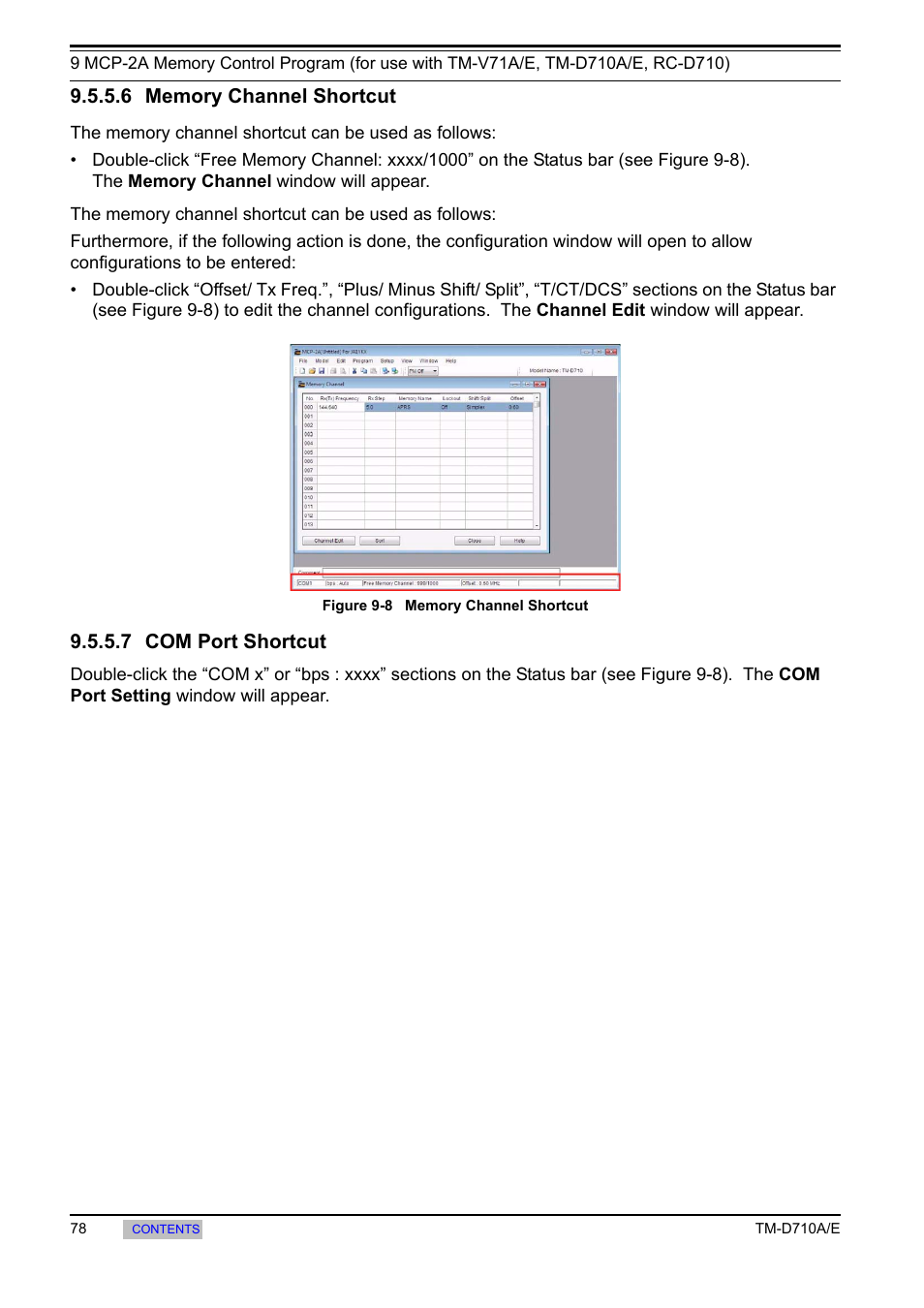 6 memory channel shortcut, 7 com port shortcut | Kenwood TM-455E User Manual | Page 88 / 100