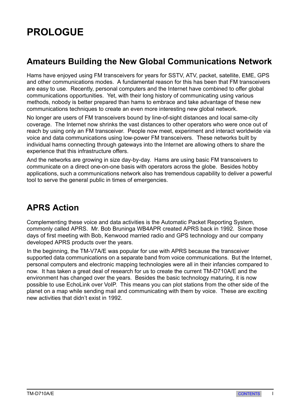 Prologue, Aprs action | Kenwood TM-455E User Manual | Page 9 / 100