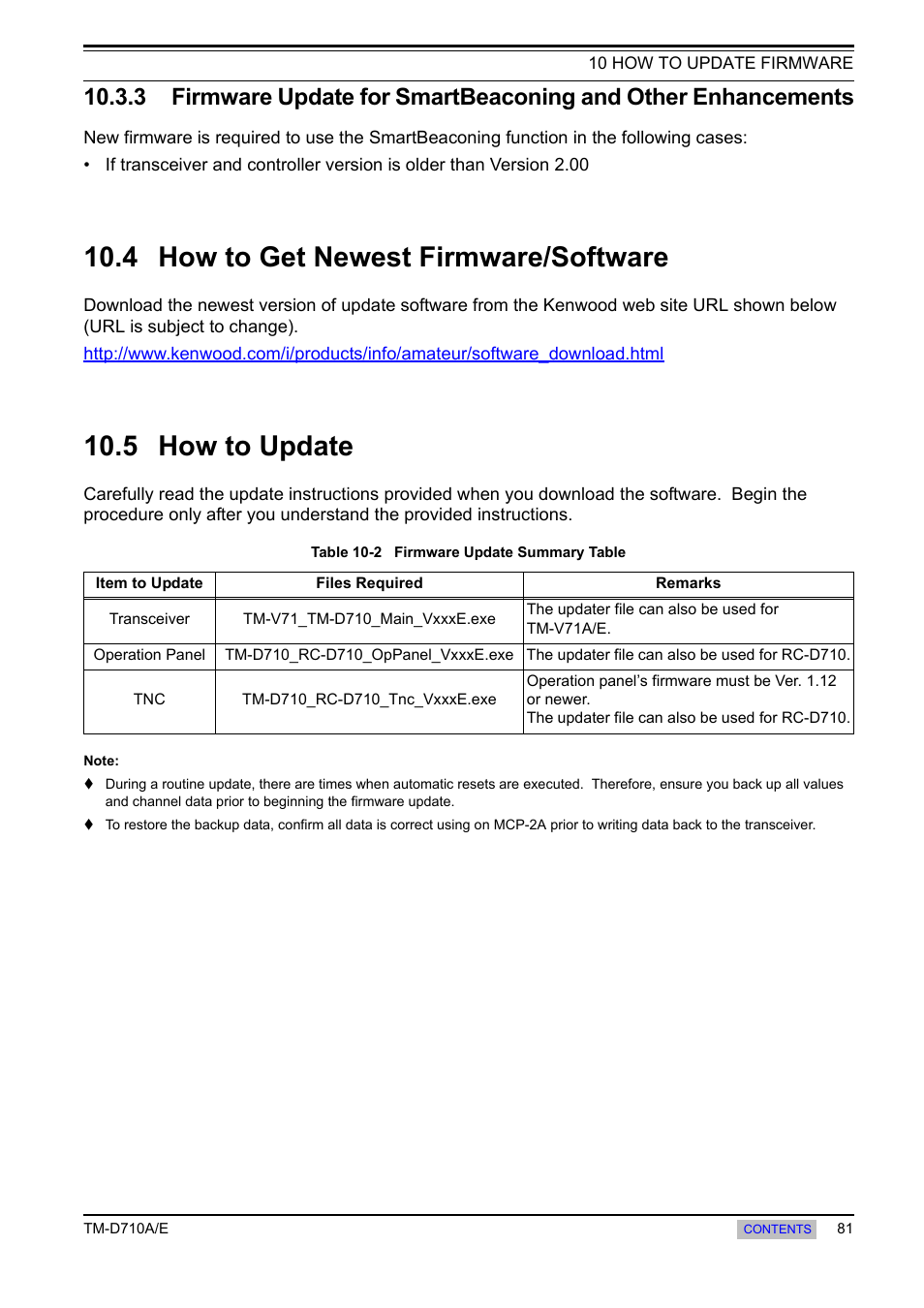 4 how to get newest firmware/software, 5 how to update, 3 firmware update for smartbeaconing | And other enhancements, 4 how to get newest firmware, Software | Kenwood TM-455E User Manual | Page 91 / 100