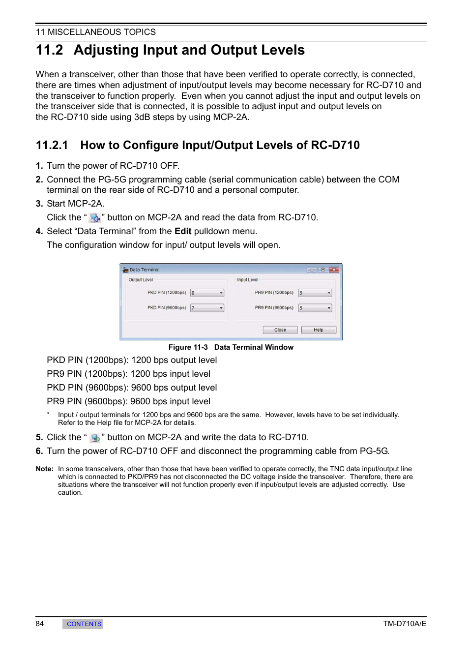 2 adjusting input and output levels, 1 how to configure input/output levels of rc-d710, 2 adjusting input and output | Levels, 1 how to configure input/output, Levels of rc-d710 | Kenwood TM-455E User Manual | Page 94 / 100