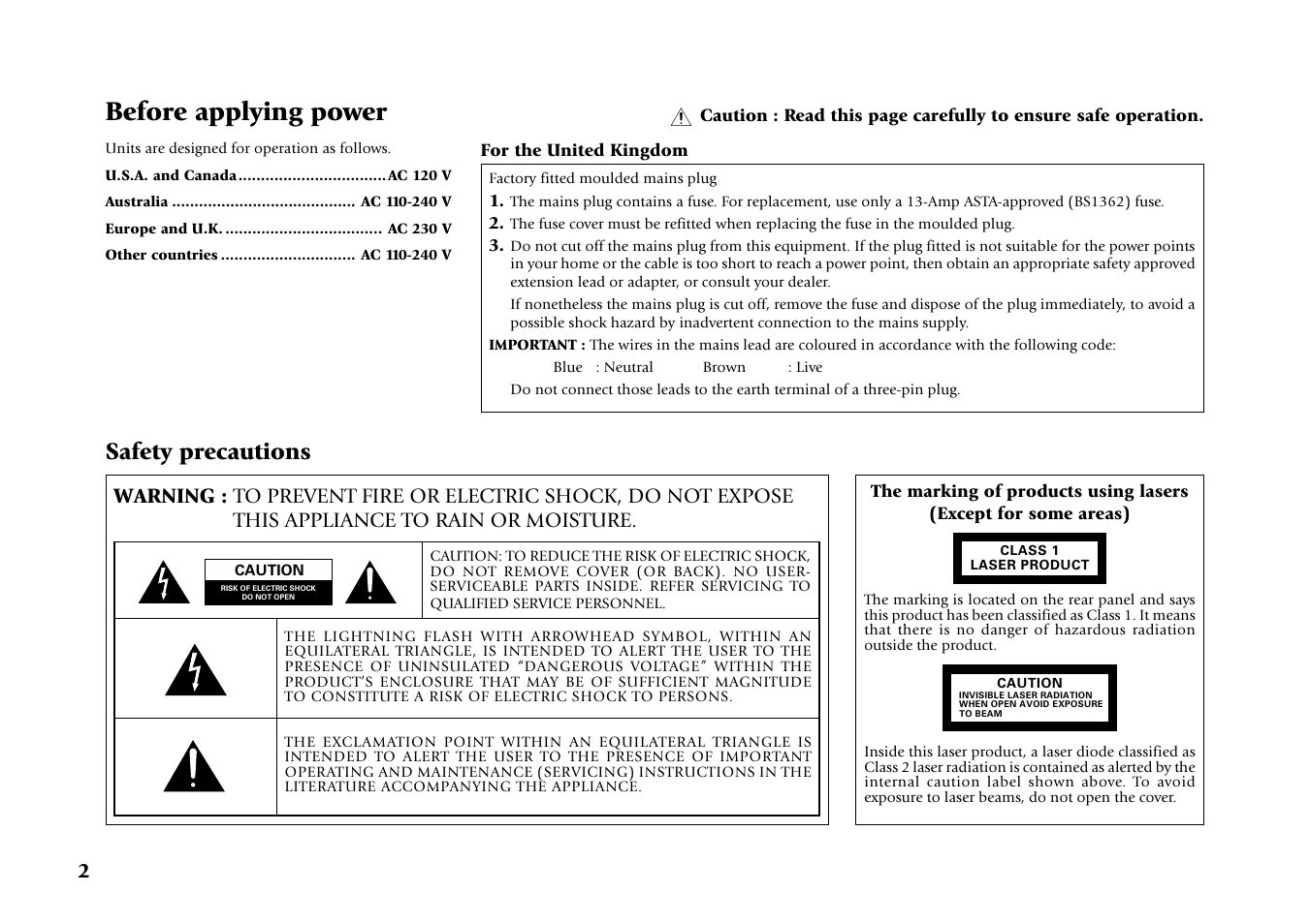 Before applying power, Safety precautions | Kenwood DV-4070 User Manual | Page 2 / 48