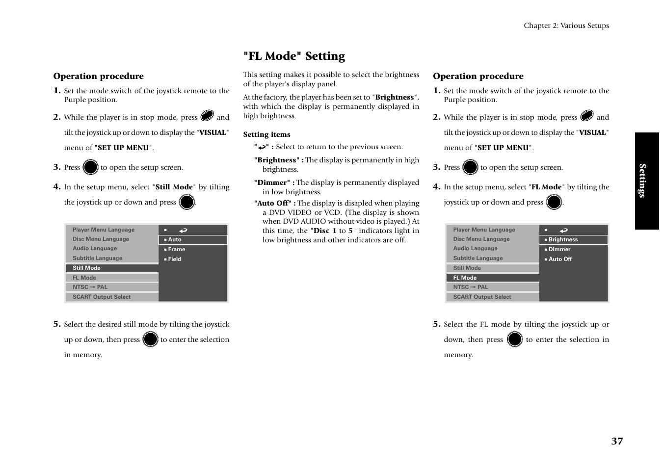 Fl mode" setting, Settings, Operation procedure 1 | Kenwood DV-4070 User Manual | Page 37 / 48