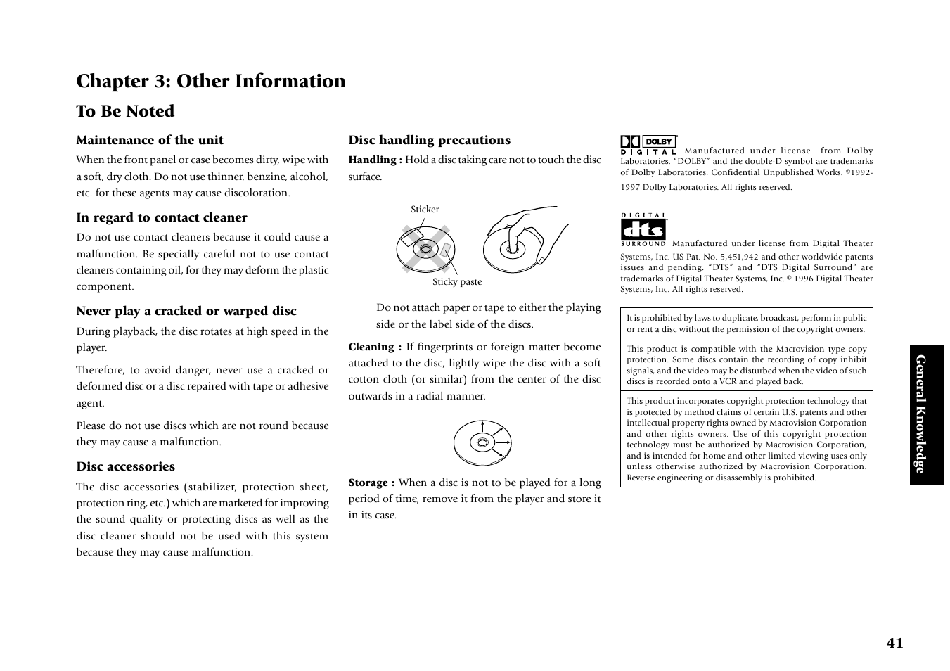 Chapter 3: other information, To be noted | Kenwood DV-4070 User Manual | Page 41 / 48