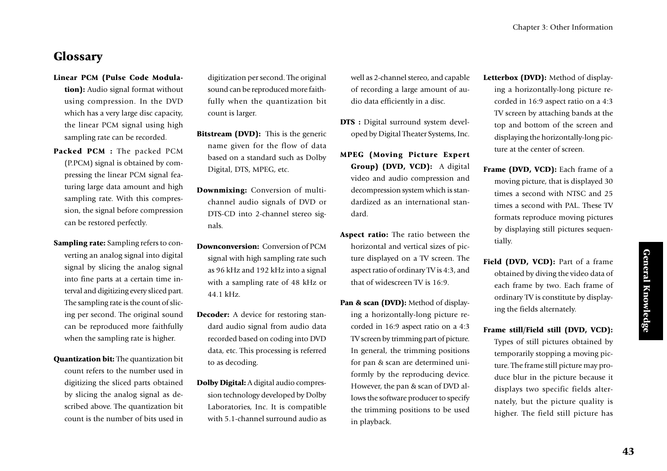 Glossary | Kenwood DV-4070 User Manual | Page 43 / 48