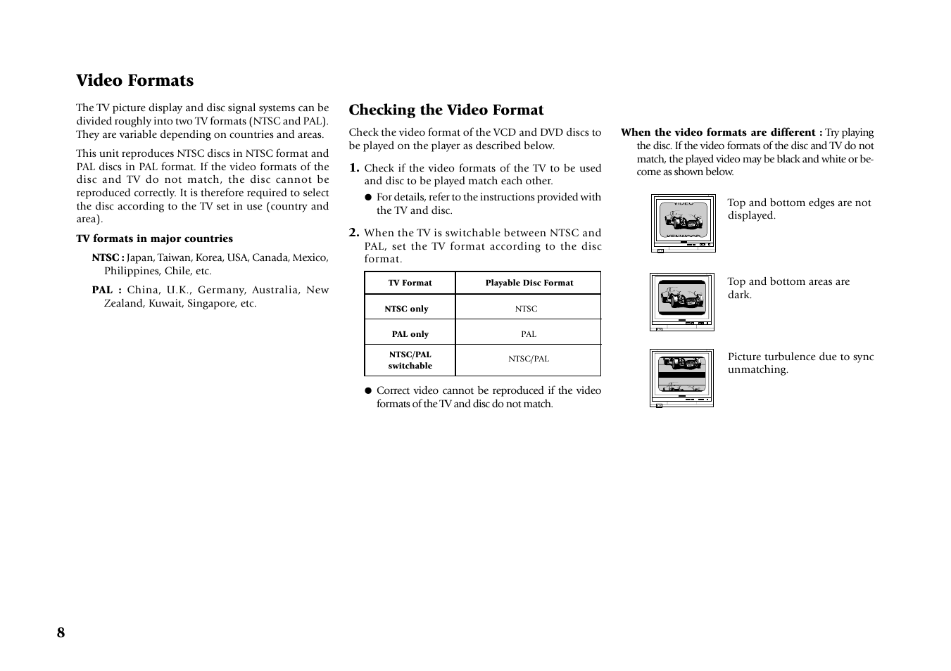 Video formats, Checking the video format, 8checking the video format | Kenwood DV-4070 User Manual | Page 8 / 48
