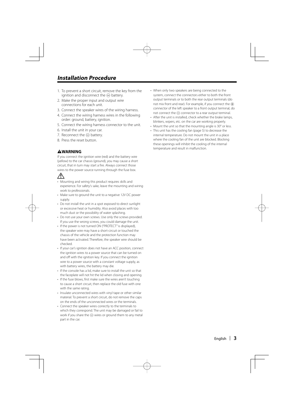 Installation procedure | Kenwood KVT-532DVD User Manual | Page 3 / 32