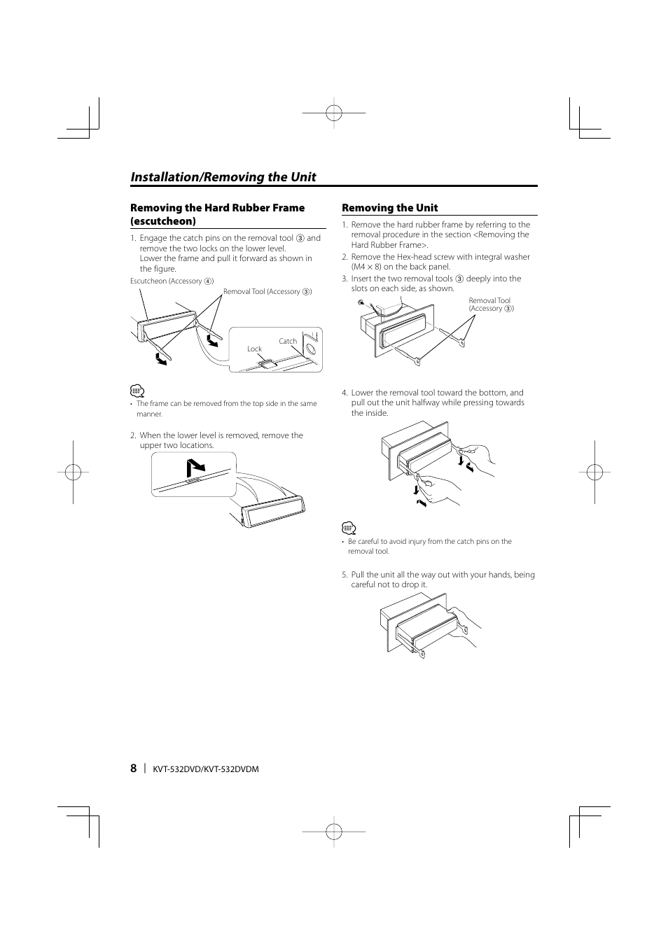 Installation/removing the unit | Kenwood KVT-532DVD User Manual | Page 8 / 32