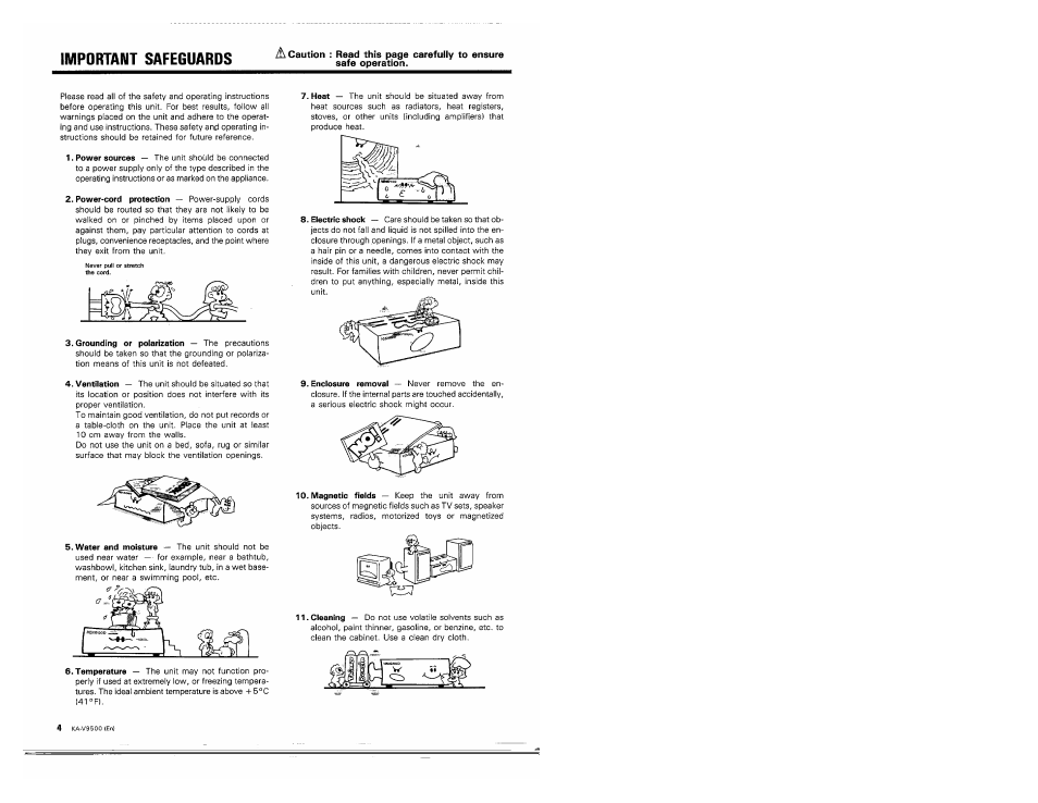 Important safeguards | Kenwood KA-V9500 User Manual | Page 4 / 44