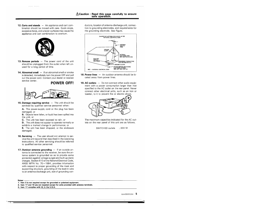 Power off | Kenwood KA-V9500 User Manual | Page 5 / 44