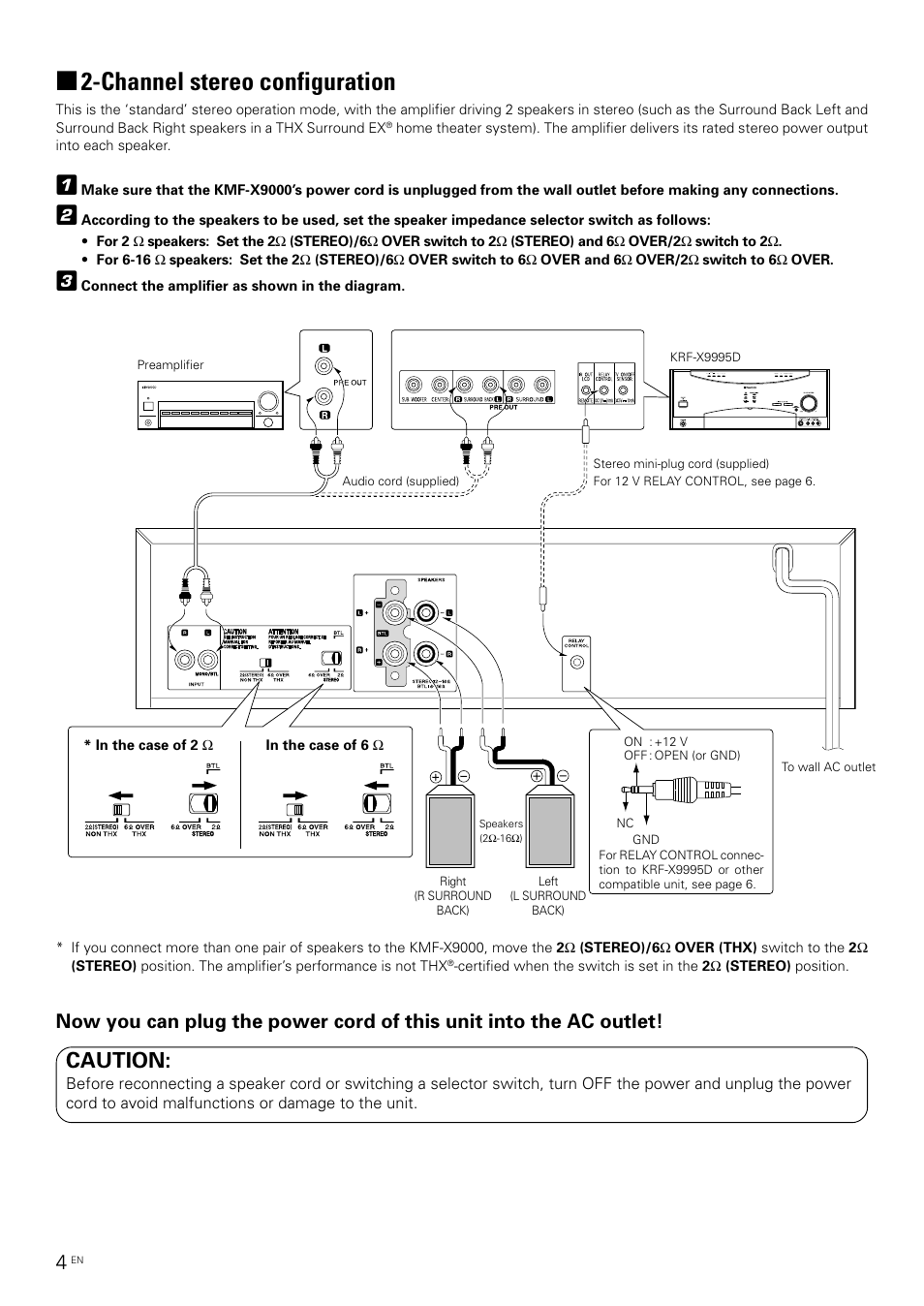 Channel stereo configuration, Caution | Kenwood KMF-X9000 User Manual | Page 4 / 8