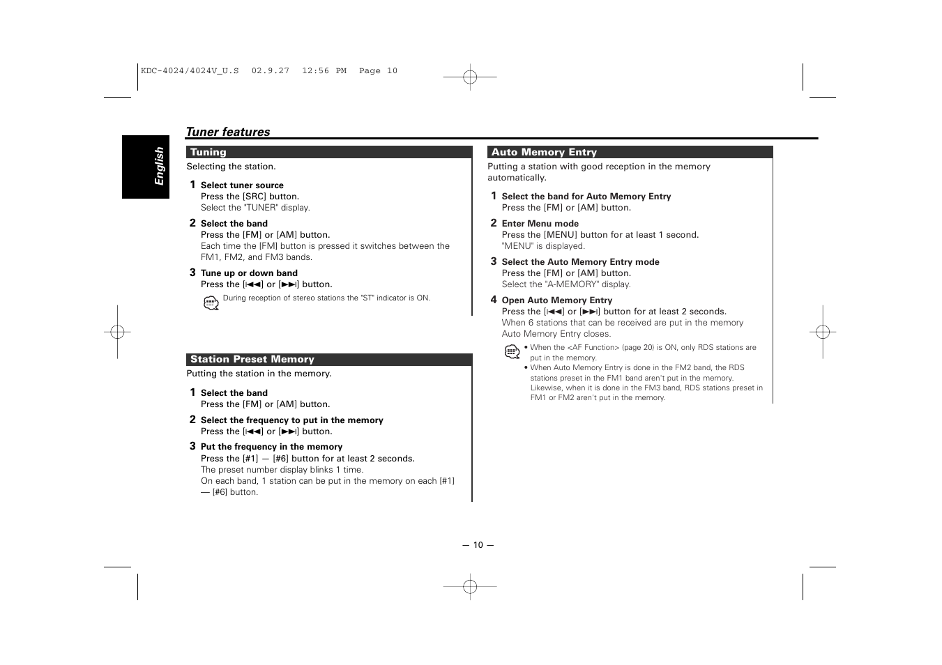 Kenwood KDC-4024V  EN User Manual | Page 10 / 32