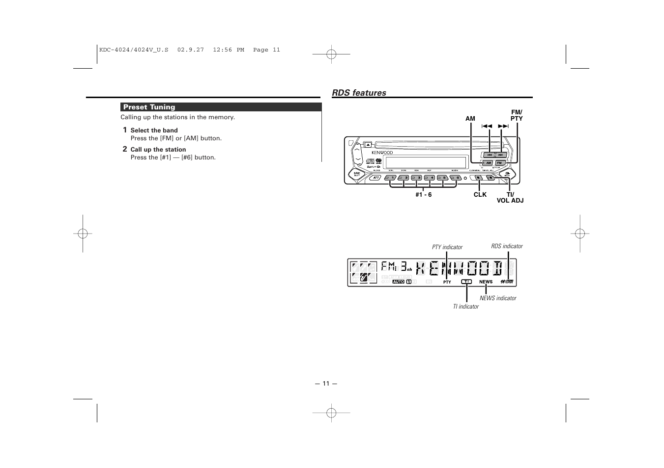 Rds features | Kenwood KDC-4024V  EN User Manual | Page 11 / 32