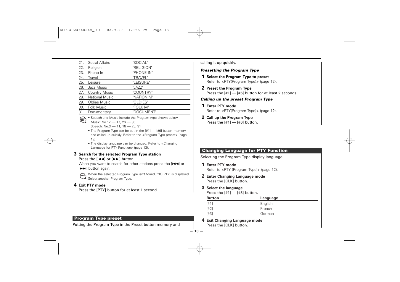 Kenwood KDC-4024V  EN User Manual | Page 13 / 32