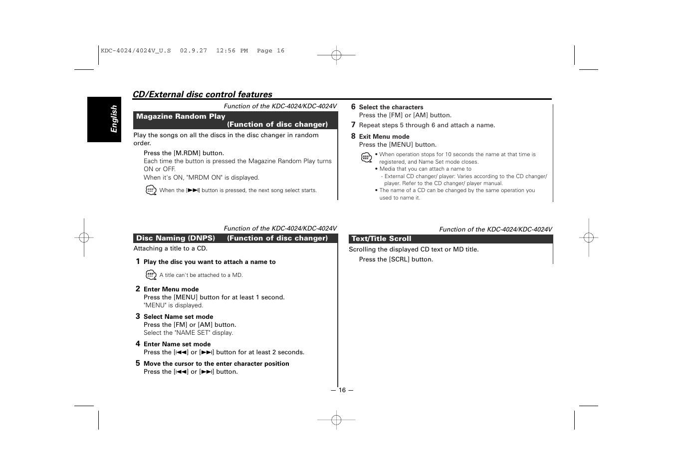 Kenwood KDC-4024V  EN User Manual | Page 16 / 32