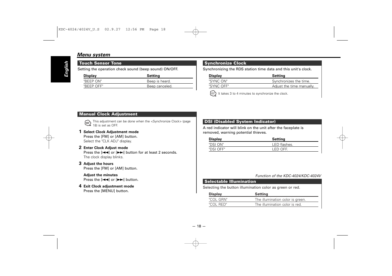 Kenwood KDC-4024V  EN User Manual | Page 18 / 32