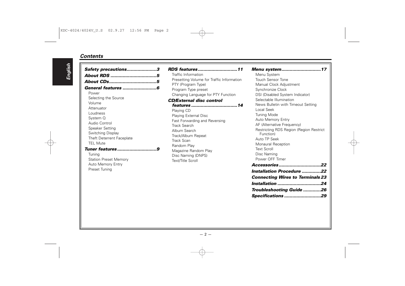 Kenwood KDC-4024V  EN User Manual | Page 2 / 32