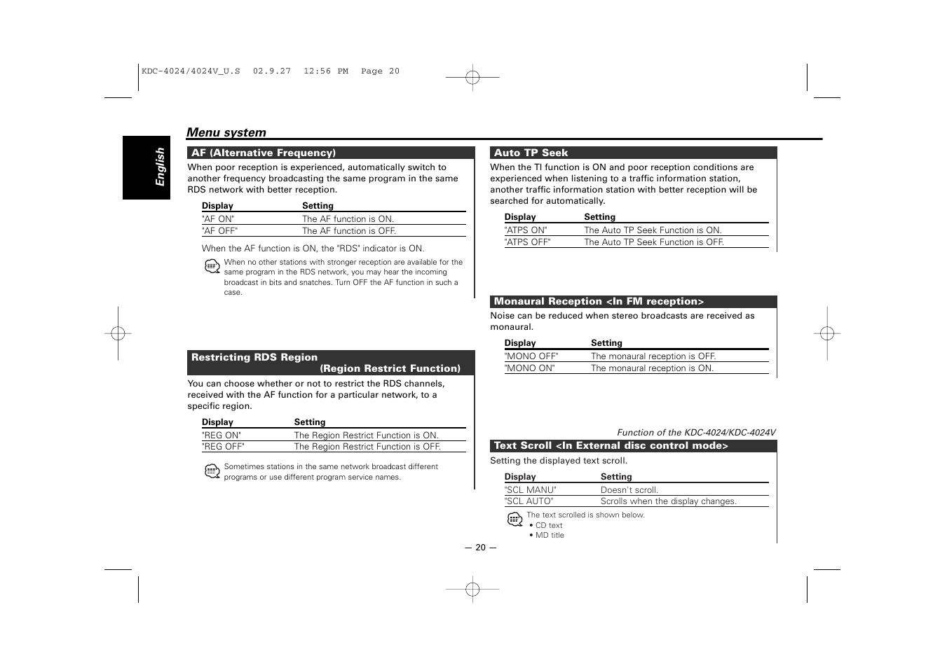 Kenwood KDC-4024V  EN User Manual | Page 20 / 32