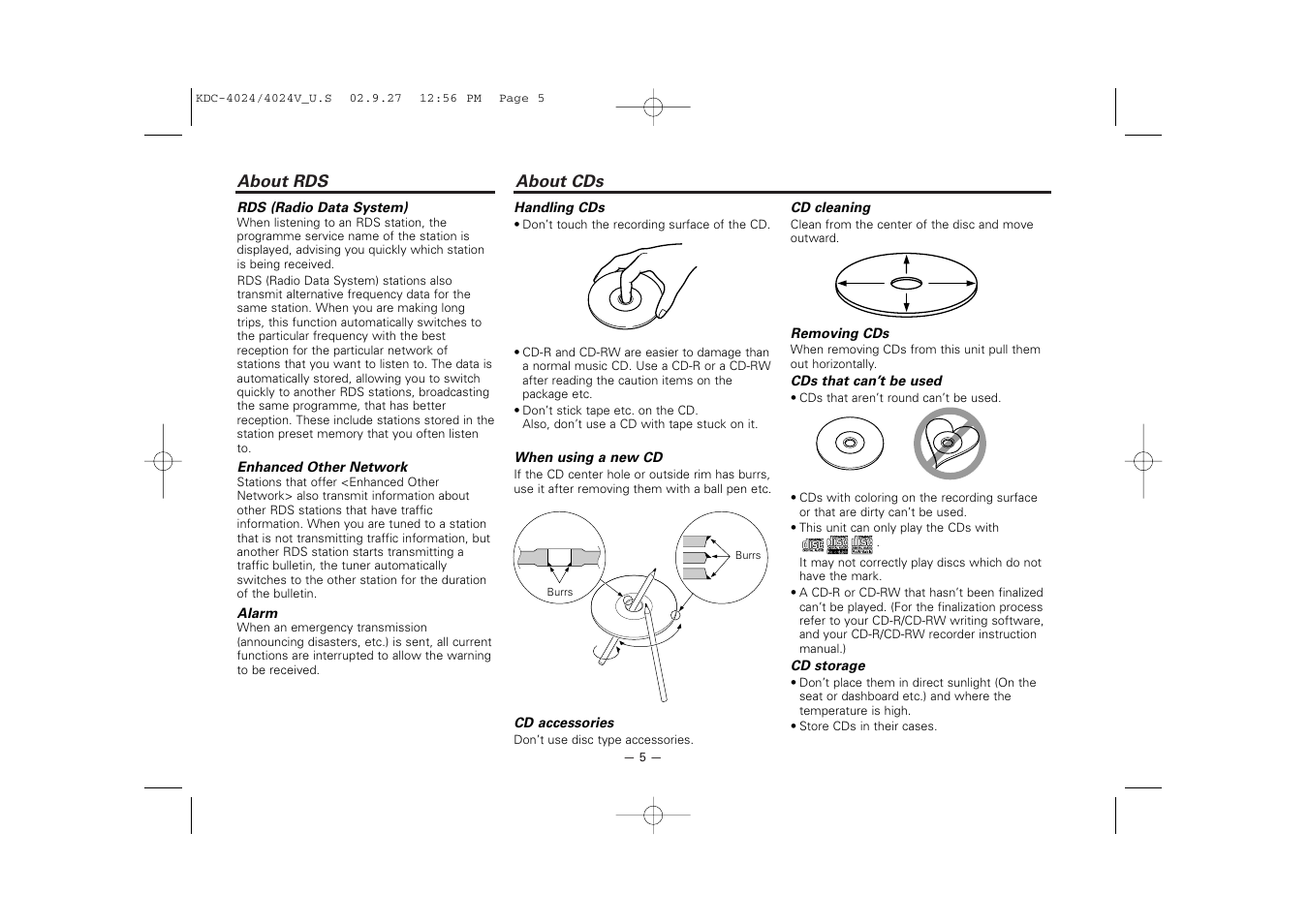 About rds, About cds | Kenwood KDC-4024V  EN User Manual | Page 5 / 32