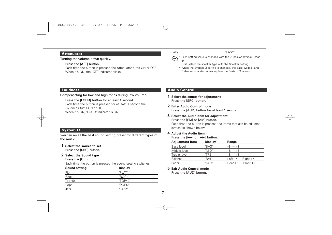 Kenwood KDC-4024V  EN User Manual | Page 7 / 32