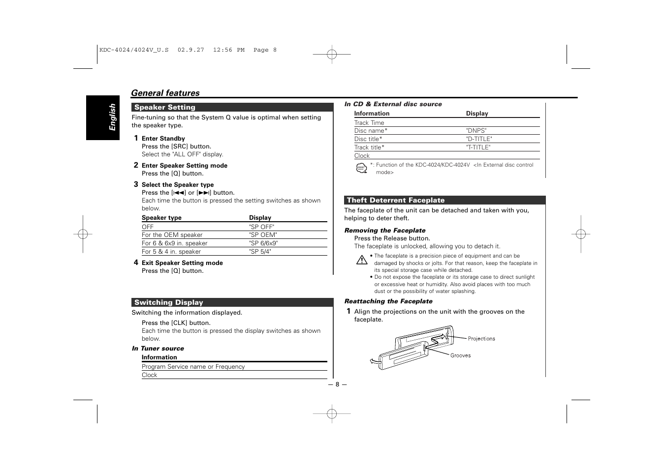 Kenwood KDC-4024V  EN User Manual | Page 8 / 32